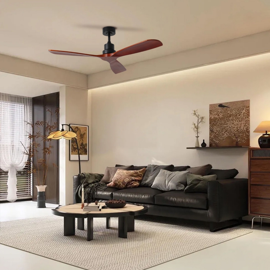 ZEVENTI - Ventilatore da soffitto LIONI Wi-Fi Tuya nero/quercia + telecomando