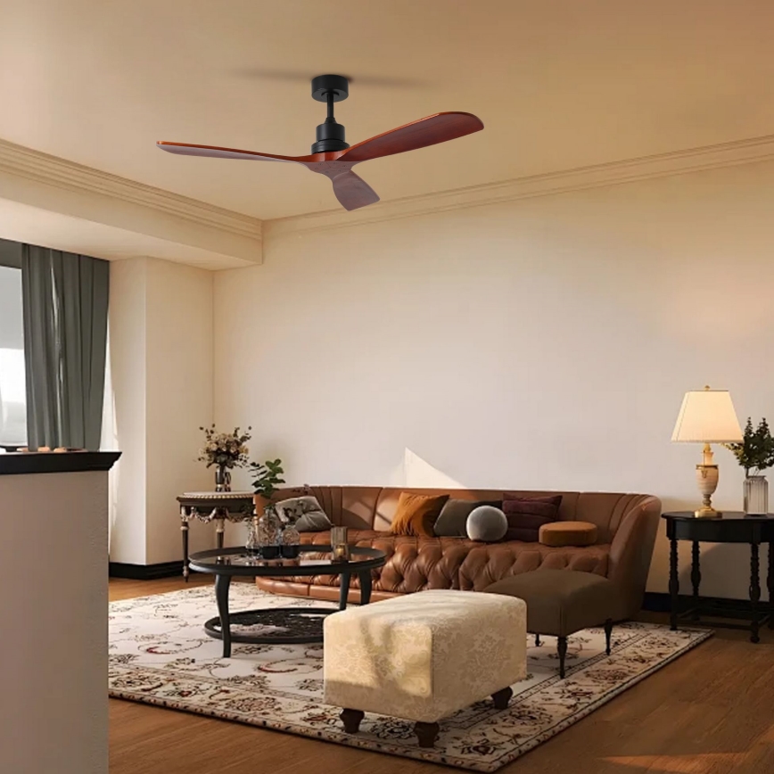 ZEVENTI - Ventilatore da soffitto LIONI Wi-Fi Tuya nero/quercia + telecomando