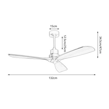 ZEVENTI - Ventilatore da soffitto LIONI Wi-Fi Tuya nero/quercia + telecomando
