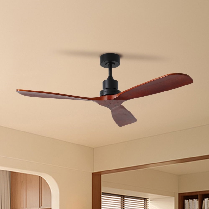 ZEVENTI - Ventilatore da soffitto LIONI Wi-Fi Tuya nero/quercia + telecomando