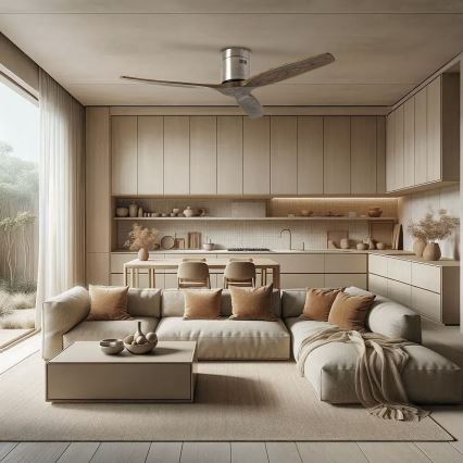 ZEVENTI - Ventilatore da soffitto SPELLO Wi-Fi Tuya cromo opaco/quercia + telecomando