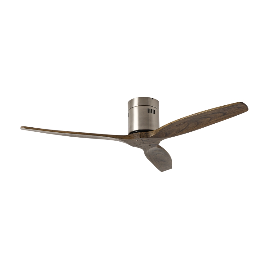 ZEVENTI - Ventilatore da soffitto SPELLO Wi-Fi Tuya cromo opaco/quercia + telecomando