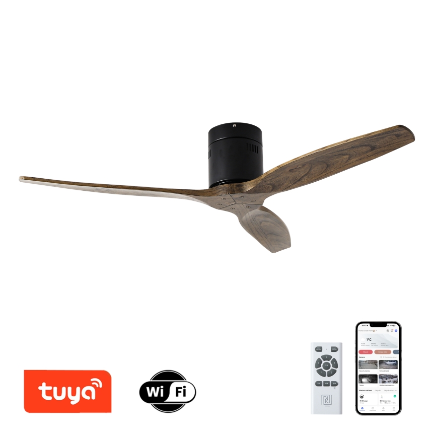 ZEVENTI - Ventilatore da soffitto SPELLO Wi-Fi Tuya nero/quercia + telecomando