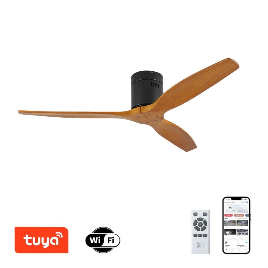 ZEVENTI - Ventilatore da soffitto SPELLO Wi-Fi Tuya nero/quercia + telecomando