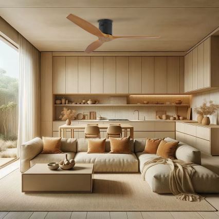 ZEVENTI - Ventilatore da soffitto SPELLO Wi-Fi Tuya nero/quercia + telecomando