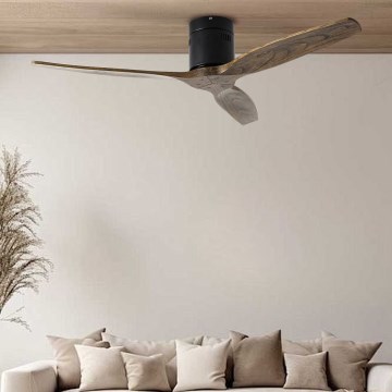 ZEVENTI - Ventilatore da soffitto SPELLO Wi-Fi Tuya nero/quercia + telecomando