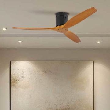 ZEVENTI - Ventilatore da soffitto SPELLO Wi-Fi Tuya nero/quercia + telecomando