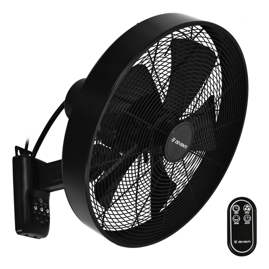 ZEVENTI - Wandventilator FREEZE 50W/230V d 40 cm schwarz + Fernbedienung