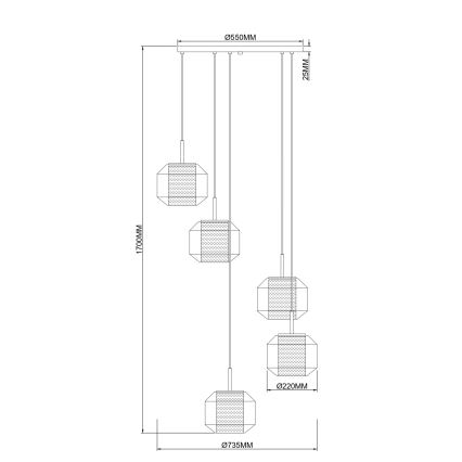 Zuma Line - Hängeleuchte an Seil 5xE27/25W/230V Ø 73 cm gold/schwarz