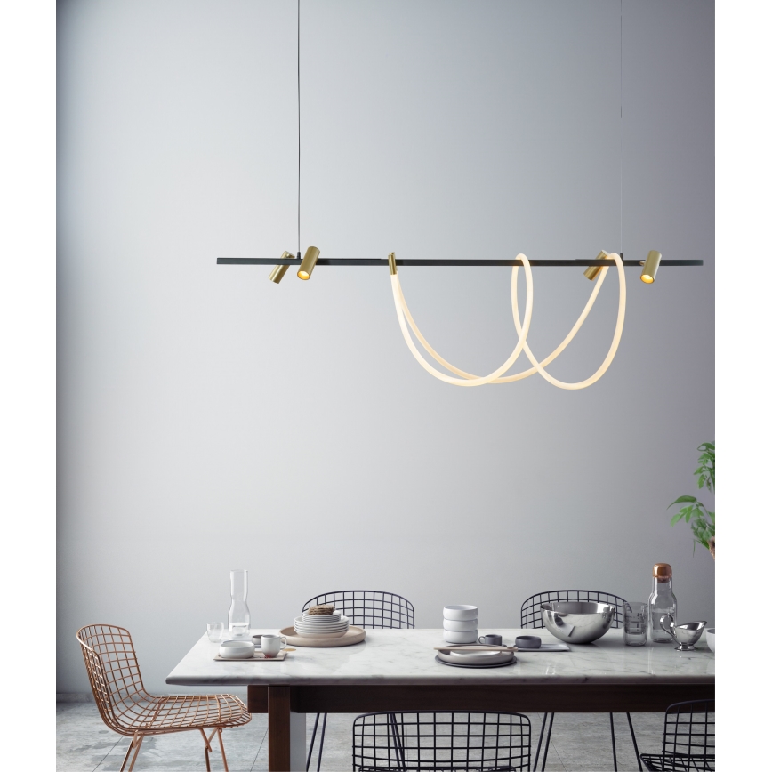 Zuma Line - Lampadario dimmerabile a LED su cavo LED/60W + LED/7,5W/230V 2700-6000K nero/oro + telecomando