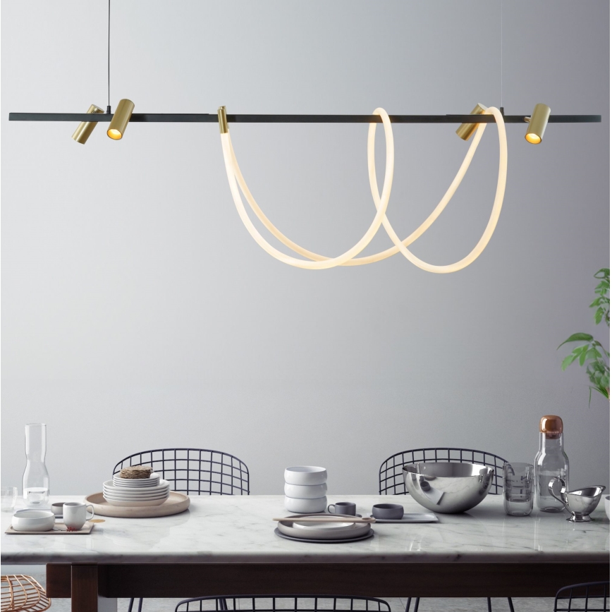 Zuma Line - Lampadario dimmerabile a LED su cavo LED/60W + LED/7,5W/230V 2700-6000K nero/oro + telecomando