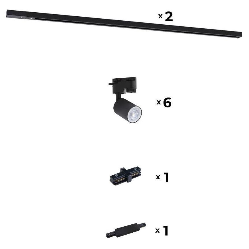 Zuma Line - Faretto per sistema a binario 6xGU10/10W/230V nero + accessori per binari