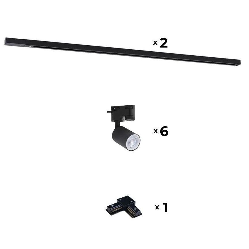 Zuma Line - Faretto per sistema a binario 6xGU10/10W/230V nero + accessori per binari