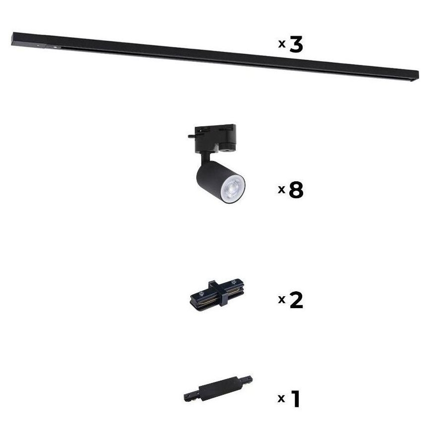 Zuma Line - Faretto per sistema a binario 8xGU10/10W/230V nero + accessori per binari