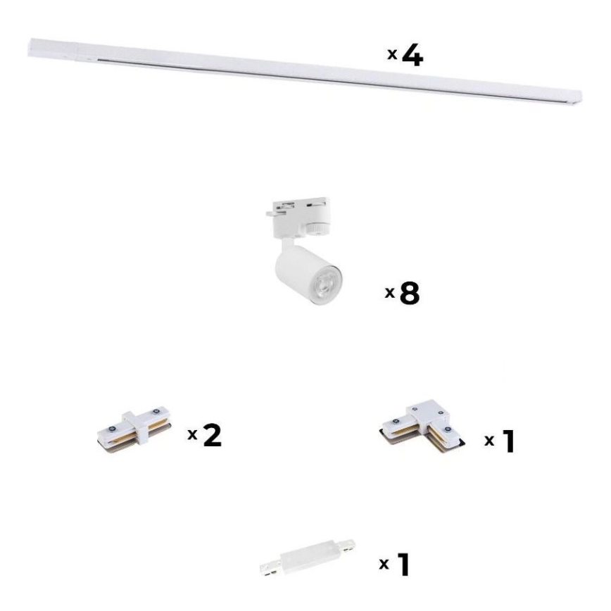 Zuma Line - Faretto per sistema a binario 8xGU10/10W/230V bianco + accessori per binari