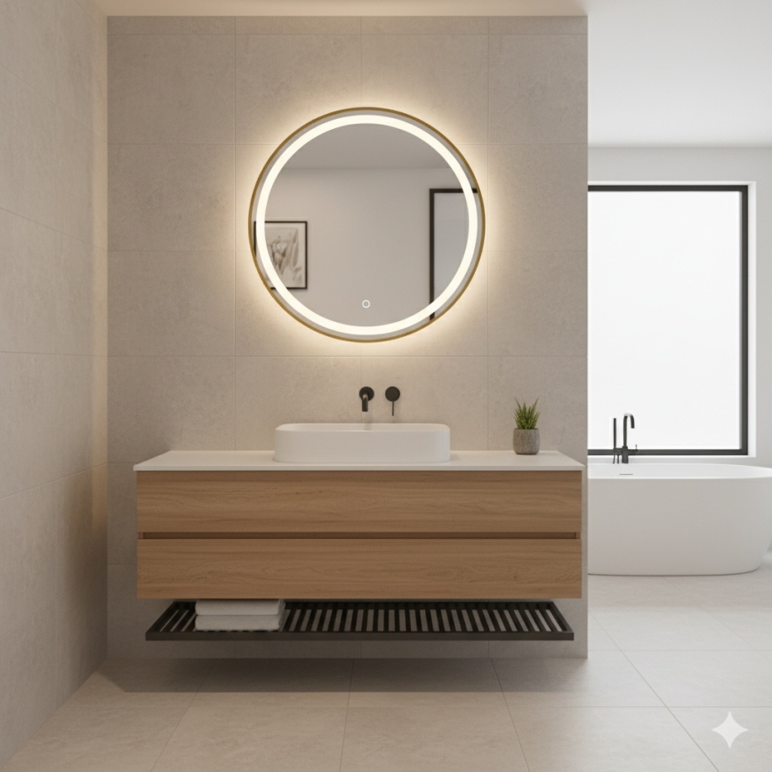 Zuma Line - LED-Badezimmer-Wandspiegel mit LED-Hinterbeleuchtung/36W/230V 3000/4000/6000K Ø 80 cm IP44 goldfarben