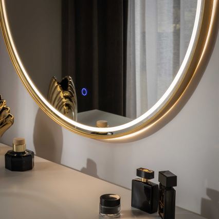 Zuma Line - Miroir mural LED pour salle de bains, rétroéclairage LED intégré, 36W/230V, 3000/4000/6000K, Ø 80 cm, IP44, finition dorée