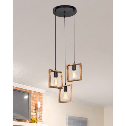 Zuma Line - Lampadario a sospensione con filo 3xE27/20W/230V pino/nero