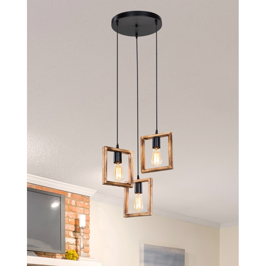 Zuma Line - Lampadario a sospensione con filo 3xE27/20W/230V pino/nero