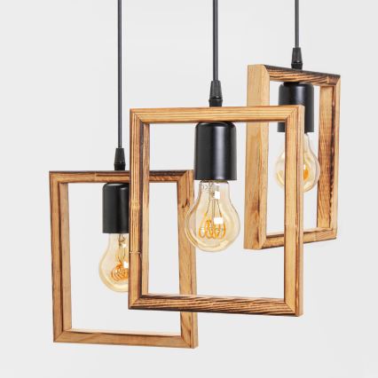 Zuma Line - Lampadario a sospensione con filo 3xE27/20W/230V pino/nero
