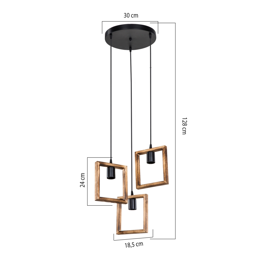 Zuma Line - Lampadario a sospensione con filo 3xE27/20W/230V pino/nero