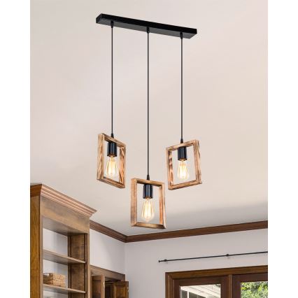 Zuma Line - Lampadario a sospensione con filo 3xE27/20W/230V pino/nero