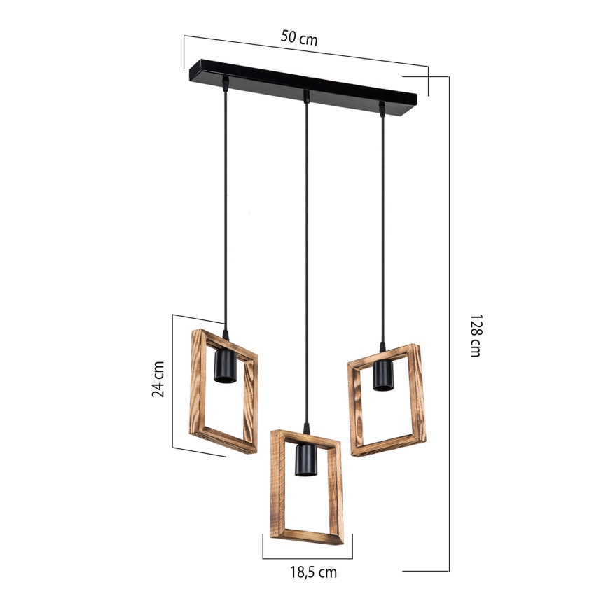 Zuma Line - Lampadario a sospensione con filo 3xE27/20W/230V pino/nero