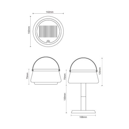 Zuma Line - Lampe de table solaire à intensité variable rechargeable LED/2,2W/2000 mAh IP44 noir