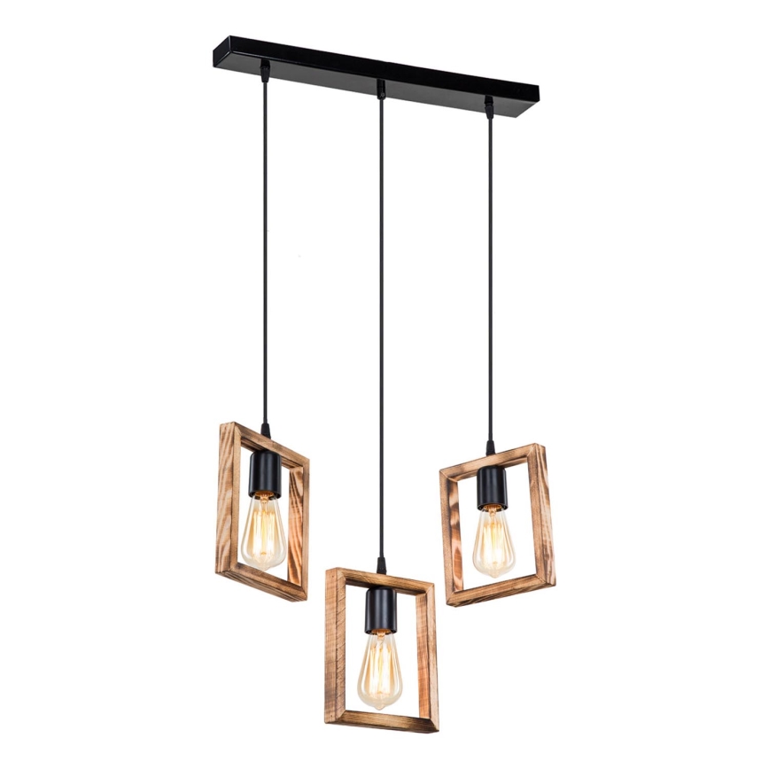 Zuma Line - Lampadario a sospensione con filo 3xE27/20W/230V pino/nero
