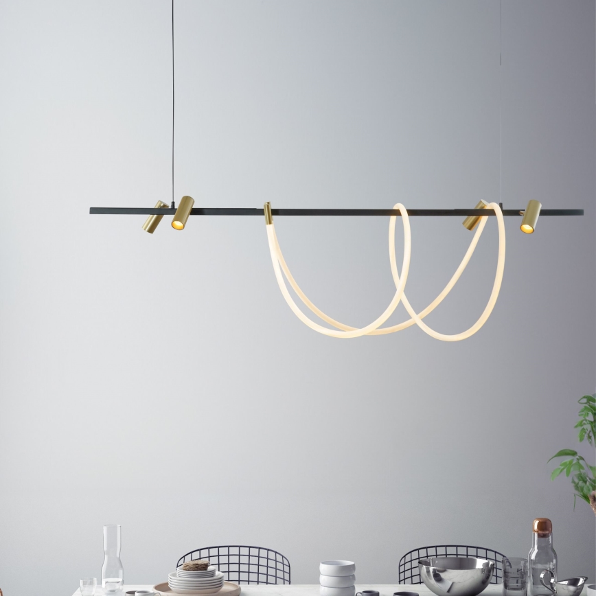 Zuma Line - Lampadario dimmerabile a LED su cavo LED/60W + LED/7,5W/230V 2700-6000K nero/oro + telecomando