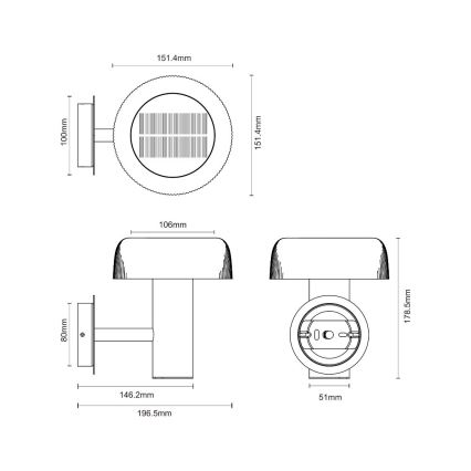 Zuma Line - Lampada solare da parete BLUET LED/2,5W/2000mAh IP44 nero