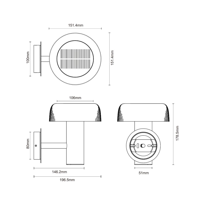Zuma Line - Lampada solare da parete BLUET LED/2,5W/2000mAh IP44 nero