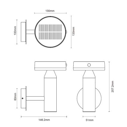Zuma Line - LED Solar-Wandleuchte mit Bewegungs- und Dämmerungssensor LED/4,5W/2000 mAh IP44 schwarz