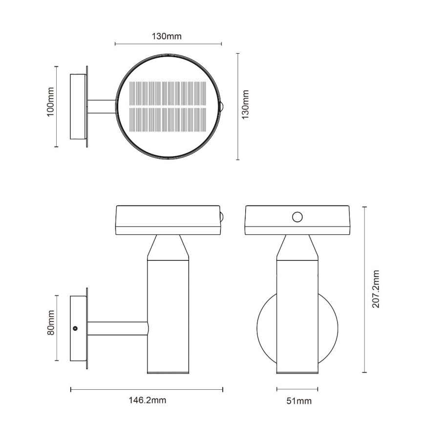 Zuma Line - Lampada solare da parete a LED con sensore di movimento e crepuscolare LED/4,5W/2000 mAh IP44 nero