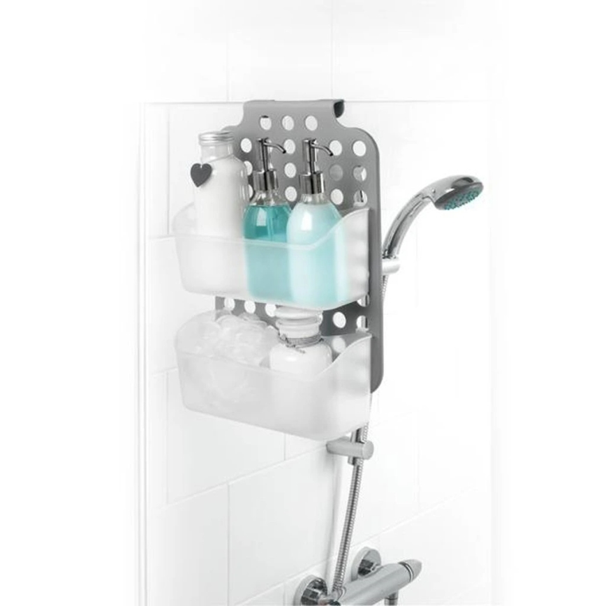 Zweistöckiges Hängeregal für die Dusche 12x35,5 cm grau/weiß